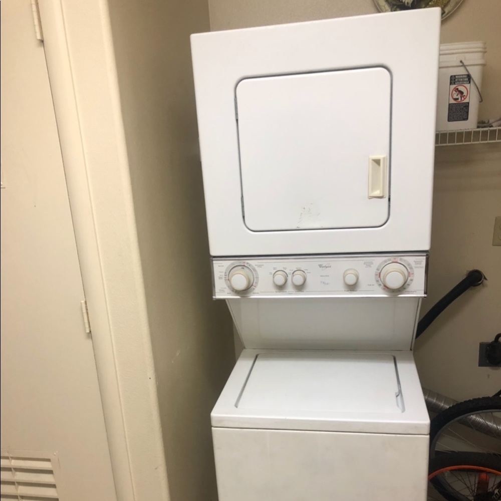 White Whirlpool Stackable washer/dry.